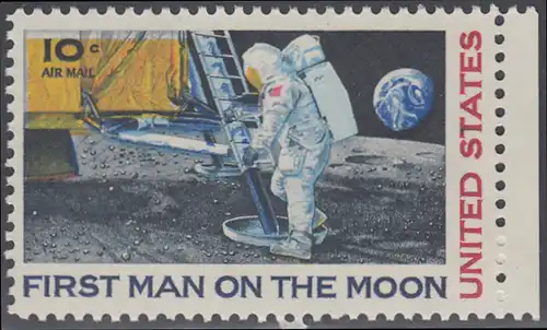 USA Michel 0990 / Scott C076 postfrisch EINZELMARKE RAND rechts (a01) - Erste bemannte Mondlandung; Astronaut Neil Armstrong betritt als erster Mensch den Mond