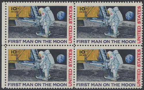 USA Michel 0990 / Scott C076 postfrisch BLOCK RÄNDER links - Erste bemannte Mondlandung; Astronaut Neil Armstrong betritt als erster Mensch den Mond