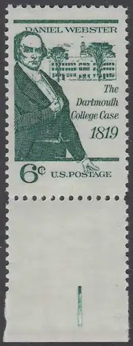 USA Michel 0991 / Scott 1380 postfrisch EINZELMARKE RAND unten - 150. Jahrestag des erfolgreichen Abschlusses des Dartmouth-College-Prozesses durch Daniel Webster, Rechtsanwalt und Politiker