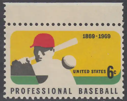 USA Michel 0992 / Scott 1381 postfrisch EINZELMARKE RAND oben - 100 Jahre Profi-Baseball; Baseballspieler - Schlagmann