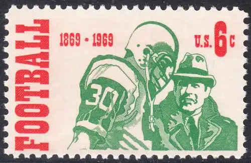 USA Michel 0993 / Scott 1382 postfrisch EINZELMARKE (a1) - 100 Jahre College-Football-Meisterschaften; Footballspieler mit Trainer