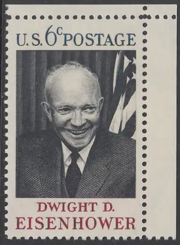 USA Michel 0994 / Scott 1383 postfrisch EINZELMARKE ECKRAND oben rechts - Tod von Dwight David Eisenhower; 34. Präsident