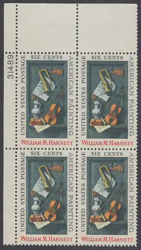 USA Michel 0998 / Scott 1386 postfrisch PLATEBLOCK ECKRAND oben links m/ Platten-# 31489 - William M. Harnett, Maler