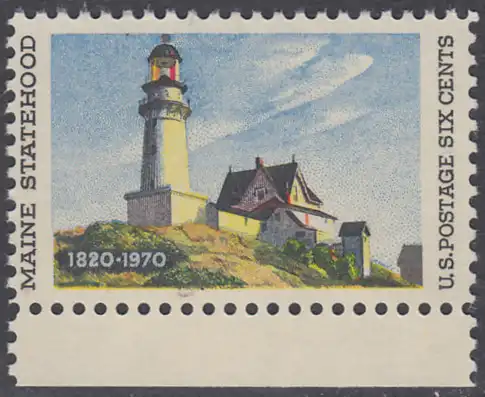 USA Michel 1003 / Scott 1391 postfrisch EINZELMARKE RAND unten - 150 Jahre Staat Maine; Leuchtturm in Two Lights, ME
