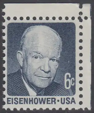 USA Michel 1005 / Scott 1393 postfrisch EINZELMARKE ECKRAND oben rechts - Berühmte Amerikaner: Dwight David Eisenhower, 34. Präsident