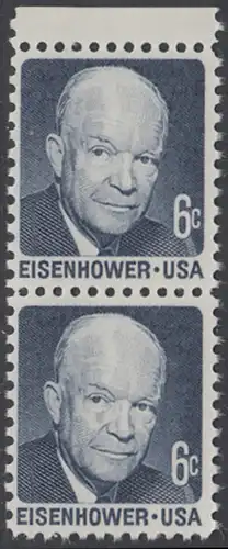 USA Michel 1005 / Scott 1393 postfrisch vert.PAAR RAND oben - Berühmte Amerikaner: Dwight David Eisenhower, 34. Präsident