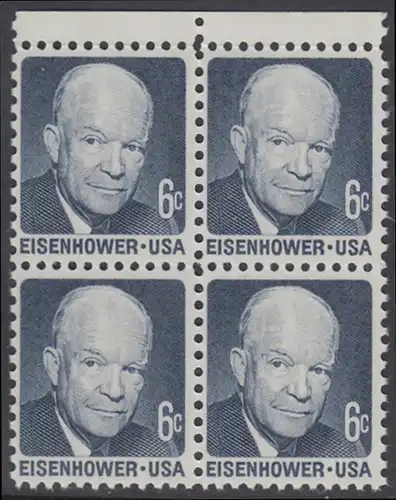 USA Michel 1005 / Scott 1393 postfrisch BLOCK RÄNDER oben - Berühmte Amerikaner: Dwight David Eisenhower, 34. Präsident