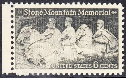 USA Michel 1010 / Scott 1408 postfrisch EINZELMARKE RAND links (a1) - Nationales Monumentalrelief in Stone Mountain, GA; Robert E. Lee, Jefferson Davis, „Stonewall“ Jackson