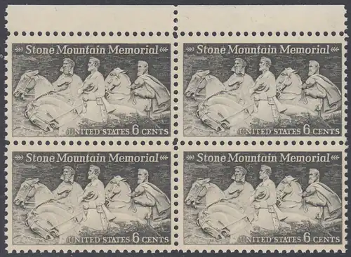 USA Michel 1010 / Scott 1408 postfrisch BLOCK RÄNDER oben - Nationales Monumentalrelief in Stone Mountain, GA; Robert E. Lee, Jefferson Davis, „Stonewall“ Jackson
