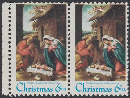 USA Michel 1016 / Scott 1414 postfrisch horiz.PAAR RAND links - Weihnachten: Die Geburt Christi