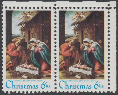 USA Michel 1016 / Scott 1414 postfrisch horiz.PAAR ECKRAND oben rechts - Weihnachten: Die Geburt Christi