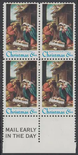 USA Michel 1016 / Scott 1414 postfrisch BLOCK RÄNDER unten m/ Mail Early-Emblem - Weihnachten: Die Geburt Christi