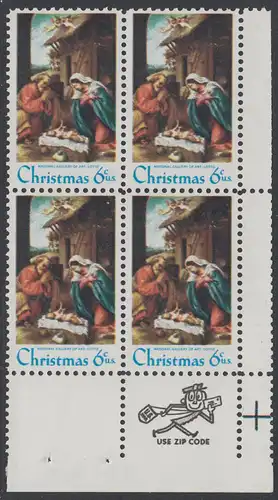 USA Michel 1016 / Scott 1414 postfrisch ZIP-BLOCK (lr) - Weihnachten: Die Geburt Christi