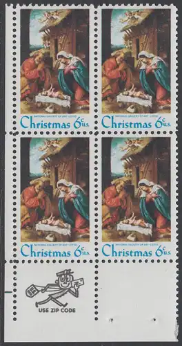 USA Michel 1016 / Scott 1414 postfrisch ZIP-BLOCK (ll) - Weihnachten: Die Geburt Christi