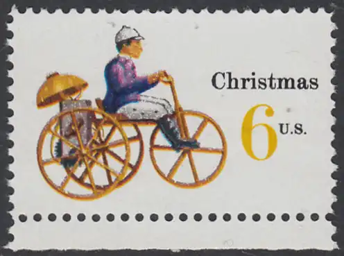 USA Michel 1019 / Scott 1417 postfrisch EINZELMARKE RAND unten - Weihnachten: Kinderspielzeug, Dreirad