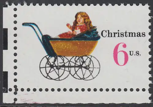 USA Michel 1020 / Scott 1418 postfrisch EINZELMARKE ECKRAND unten links - Weihnachten: Kinderspielzeug, Puppenwagen