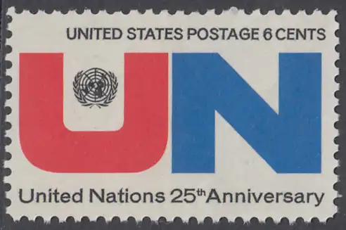 USA Michel 1021 / Scott 1419 postfrisch EINZELMARKE - 25 Jahre Vereinte Nationen (UNO): UNO-Emblem, Inschrift 
