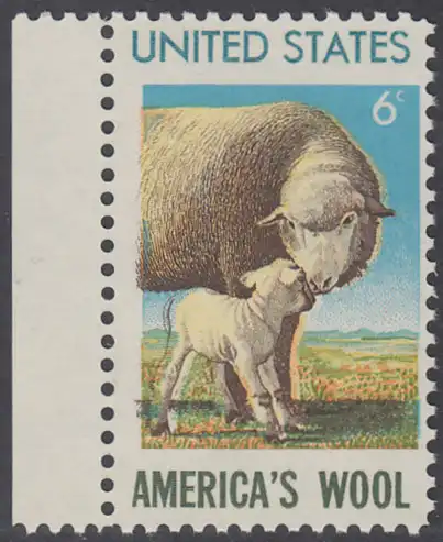 USA Michel 1025 / Scott 1423 postfrisch EINZELMARKE RAND links - 450. Jahrestag der Einfuhr von Schafen: Beginn der Wollindustrie; Mutterschaf mir Lamm