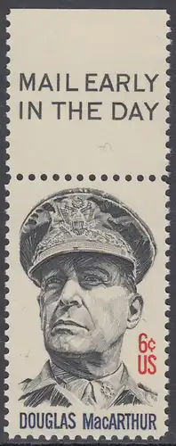 USA Michel 1026 / Scott 1424 postfrisch EINZELMARKE RAND oben m/ Mail Early-Emblem - General Douglas MacArthur