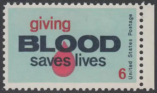 USA Michel 1027 / Scott 1425 postfrisch EINZELMARKE RAND rechts - „Blutspenden rettet Leben.“; Blutstropfen