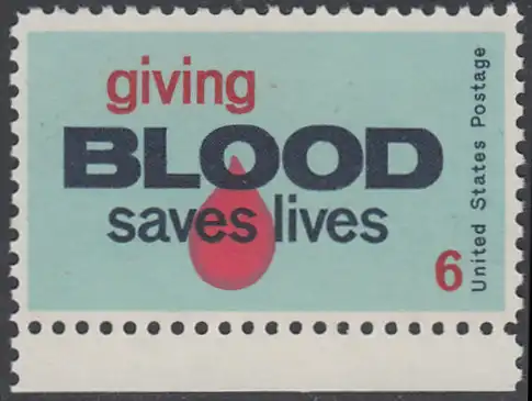 USA Michel 1027 / Scott 1425 postfrisch EINZELMARKE RAND unten - „Blutspenden rettet Leben.“; Blutstropfen