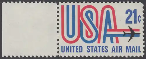 USA Michel 1036 / Scott C081 postfrisch Luftpost-EINZELMARKE RAND links - Schriftbild USA, Düsenverkehrsflugzeug