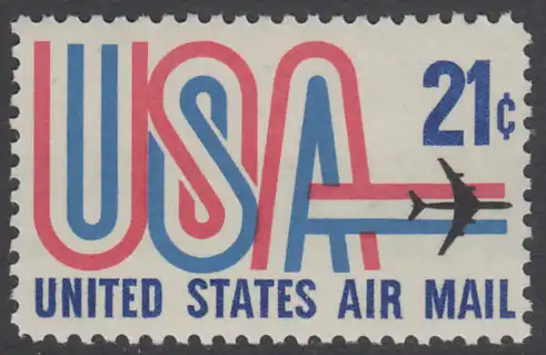 USA Michel 1036 / Scott C081 postfrisch Luftpost-EINZELMARKE - Schriftbild USA, Düsenverkehrsflugzeug
