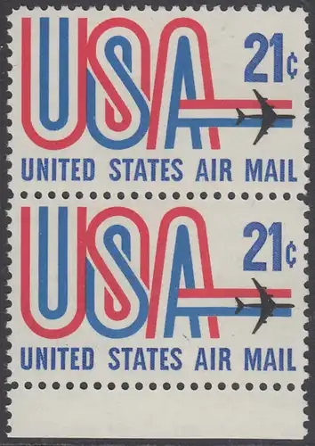 USA Michel 1036 / Scott C081 postfrisch Luftpost-vert.PAAR RAND unten - Schriftbild USA, Düsenverkehrsflugzeug