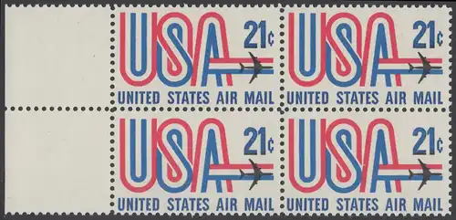 USA Michel 1036 / Scott C081 postfrisch Luftpost-BLOCK RÄNDER links - Schriftbild USA, Düsenverkehrsflugzeug