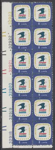 USA Michel 1042 / Scott 1396 postfrisch vert.PLATEBLOCK(12) ECKRAND unten links m/ Platten-# 32918 (c) - Postemblem