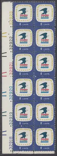 USA Michel 1042 / Scott 1396 postfrisch vert.PLATEBLOCK(12) ECKRAND unten links m/ Platten-# 32918 (d) - Postemblem