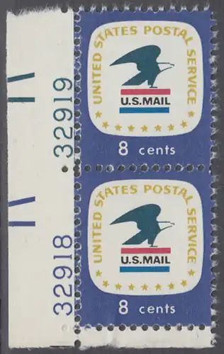 USA Michel 1042 / Scott 1396 postfrisch vert.PAAR ECKRAND unten links m/ Platten-# 32918 - Postemblem