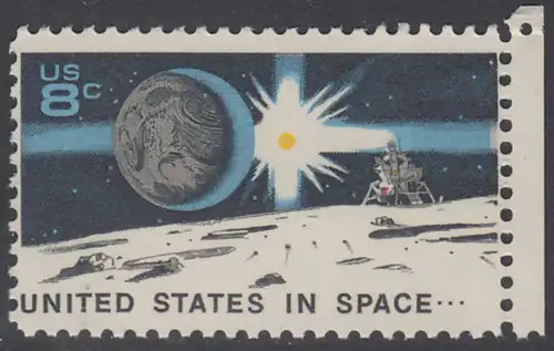 USA Michel 1046 / Scott 1434 postfrisch EINZELMARKE RAND rechts - Erfolge im Weltraum; Erde, Sonne, Mondlandefähre auf dem Mond
