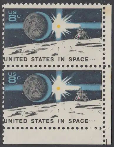 USA Michel 1046 / Scott 1434 postfrisch vert.PAAR ECKRAND unten rechts - Erfolge im Weltraum; Erde, Sonne, Mondlandefähre auf dem Mond