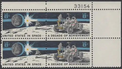 USA Michel 1046-1047 / Scott 1434-1435 postfrisch PLATEBLOCK ECKRAND oben rechts m/ Platten-# 33154 - Erfolge im Weltraum