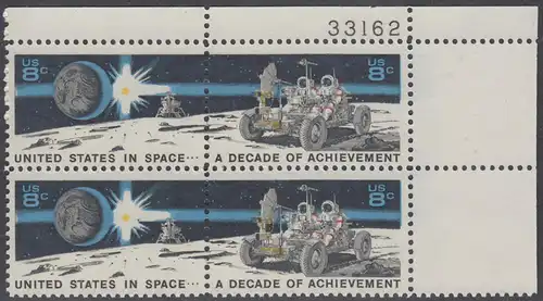 USA Michel 1046-1047 / Scott 1434-1435 postfrisch PLATEBLOCK ECKRAND oben rechts m/ Platten-# 33162 - Erfolge im Weltraum