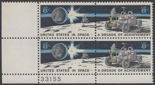 USA Michel 1046-1047 / Scott 1434-1435 postfrisch PLATEBLOCK ECKRAND unten links m/ Platten-# 33155 - Erfolge im Weltraum