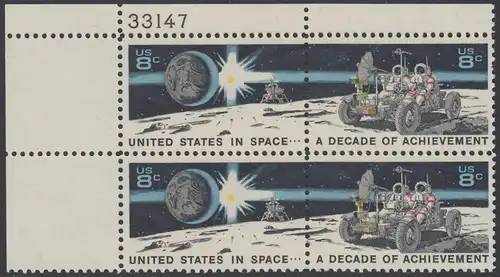 USA Michel 1046-1047 / Scott 1434-1435 postfrisch PLATEBLOCK ECKRAND oben links m/ Platten-# 33147 - Erfolge im Weltraum