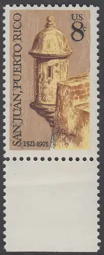 USA Michel 1049 / Scott 1437 postfrisch EINZELMARKE RAND unten (a2) - 450 Jahre San Juan, Puerto Rico; Wachturm der El-Morro-Festung