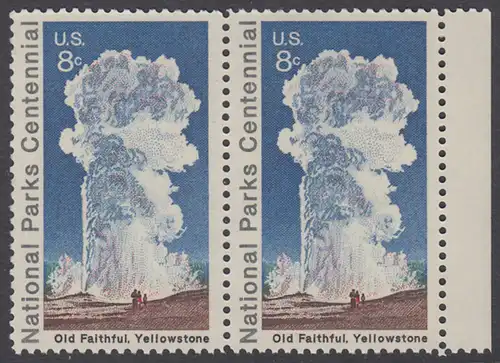 USA Michel 1060 / Scott 1453 postfrisch horiz.PAAR RAND rechts - 100 Jahre Nationalparks: Yellowstone-Nationalpark; Old-Faithful-Geysir