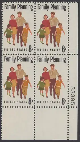 USA Michel 1061 / Scott 1455 postfrisch PLATEBLOCK ECKRAND unten rechts m/ Platten-# 33395 (a) - Familienplanung