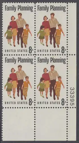 USA Michel 1061 / Scott 1455 postfrisch PLATEBLOCK ECKRAND unten rechts m/ Platten-# 33395 (b) - Familienplanung