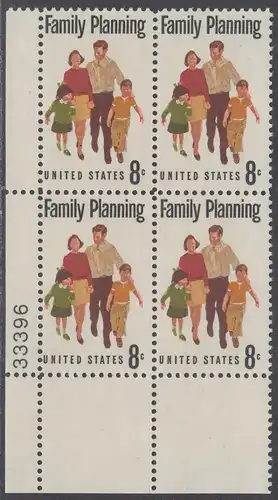 USA Michel 1061 / Scott 1455 postfrisch PLATEBLOCK ECKRAND unten links m/ Platten-# 33396 - Familienplanung