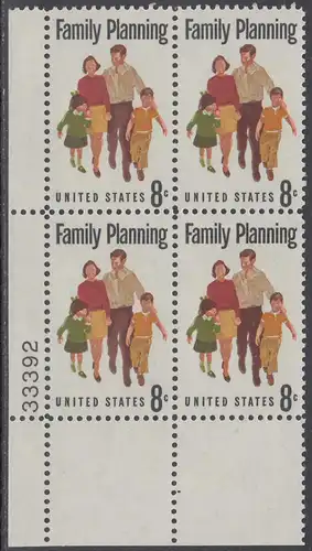 USA Michel 1061 / Scott 1455 postfrisch PLATEBLOCK ECKRAND unten links m/ Platten-# 33392 - Familienplanung