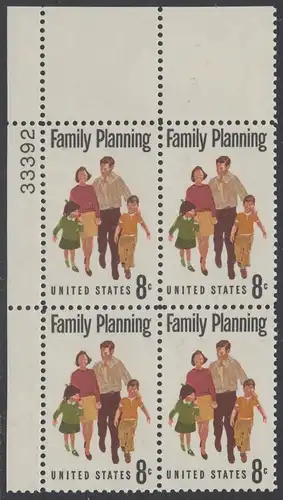 USA Michel 1061 / Scott 1455 postfrisch PLATEBLOCK ECKRAND oben links m/ Platten-# 33392 - Familienplanung