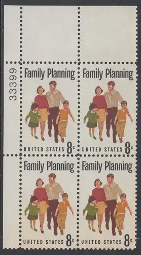 USA Michel 1061 / Scott 1455 postfrisch PLATEBLOCK ECKRAND oben links m/ Platten-# 33399 - Familienplanung