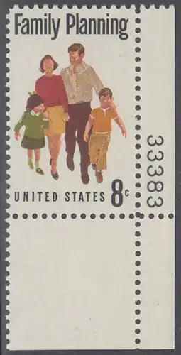 USA Michel 1061 / Scott 1455 postfrisch EINZELMARKE ECKRAND unten rechts m/ Platten-# 33383 - Familienplanung
