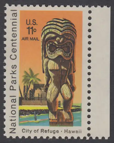 USA Michel 1067 / Scott C084 postfrisch Luftpost-EINZELMARKE RAND rechts - 100 Jahre Nationalparks: City of Refuge, HI; Holzstatue eines Ki’i Gottes, Hawaii