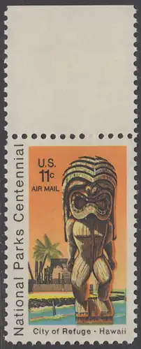 USA Michel 1067 / Scott C084 postfrisch Luftpost-EINZELMARKE RAND oben - 100 Jahre Nationalparks: City of Refuge, HI; Holzstatue eines Ki’i Gottes, Hawaii