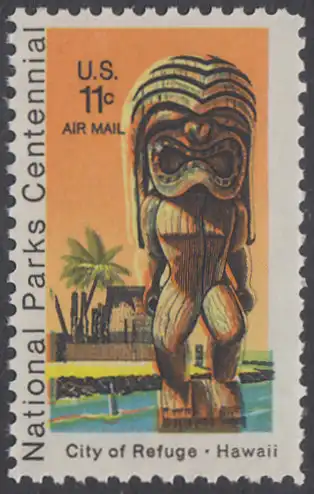 USA Michel 1067 / Scott C084 postfrisch Luftpost-EINZELMARKE - 100 Jahre Nationalparks: City of Refuge, HI; Holzstatue eines Ki’i Gottes, Hawaii